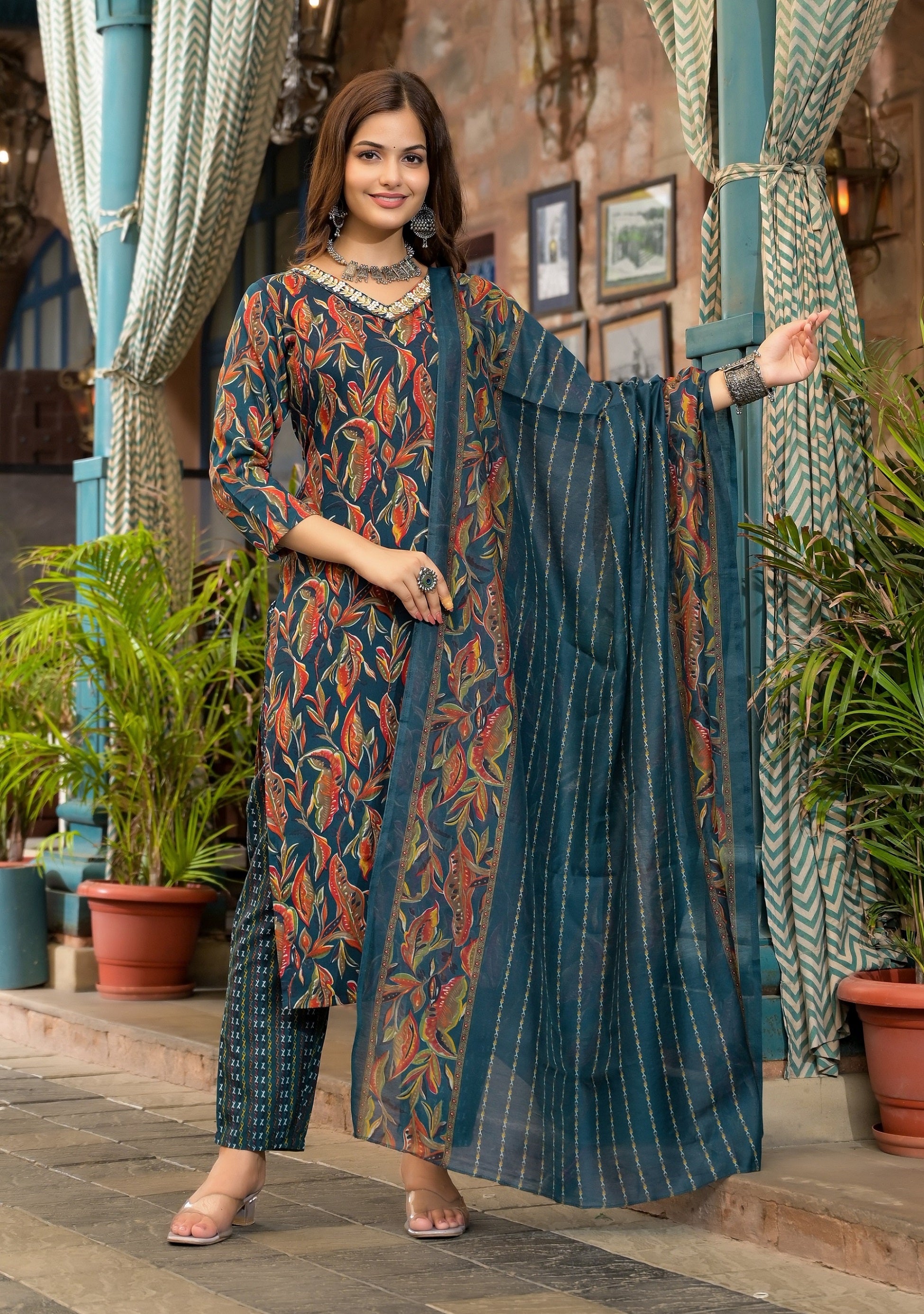 ALVAMI Women Embroidery Viscose Rayon Kurta And Pant Set With Dupatta