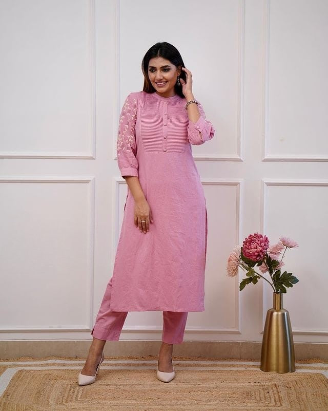 Women Cotton Classy Office Wear Kurta And Pant Set