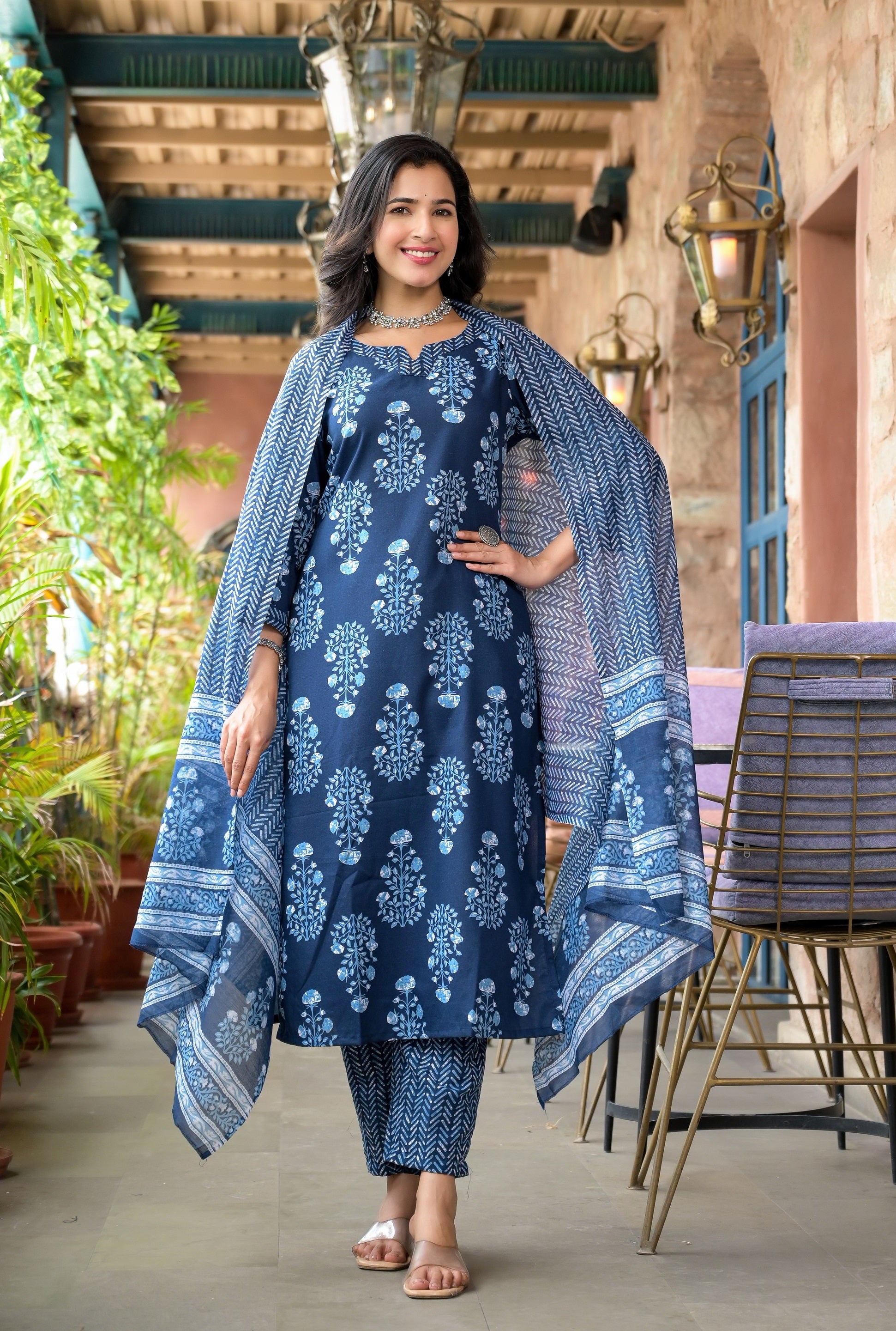 ALVAMI Women Embroidery Viscose Rayon Kurta And Pant Set With Dupatta