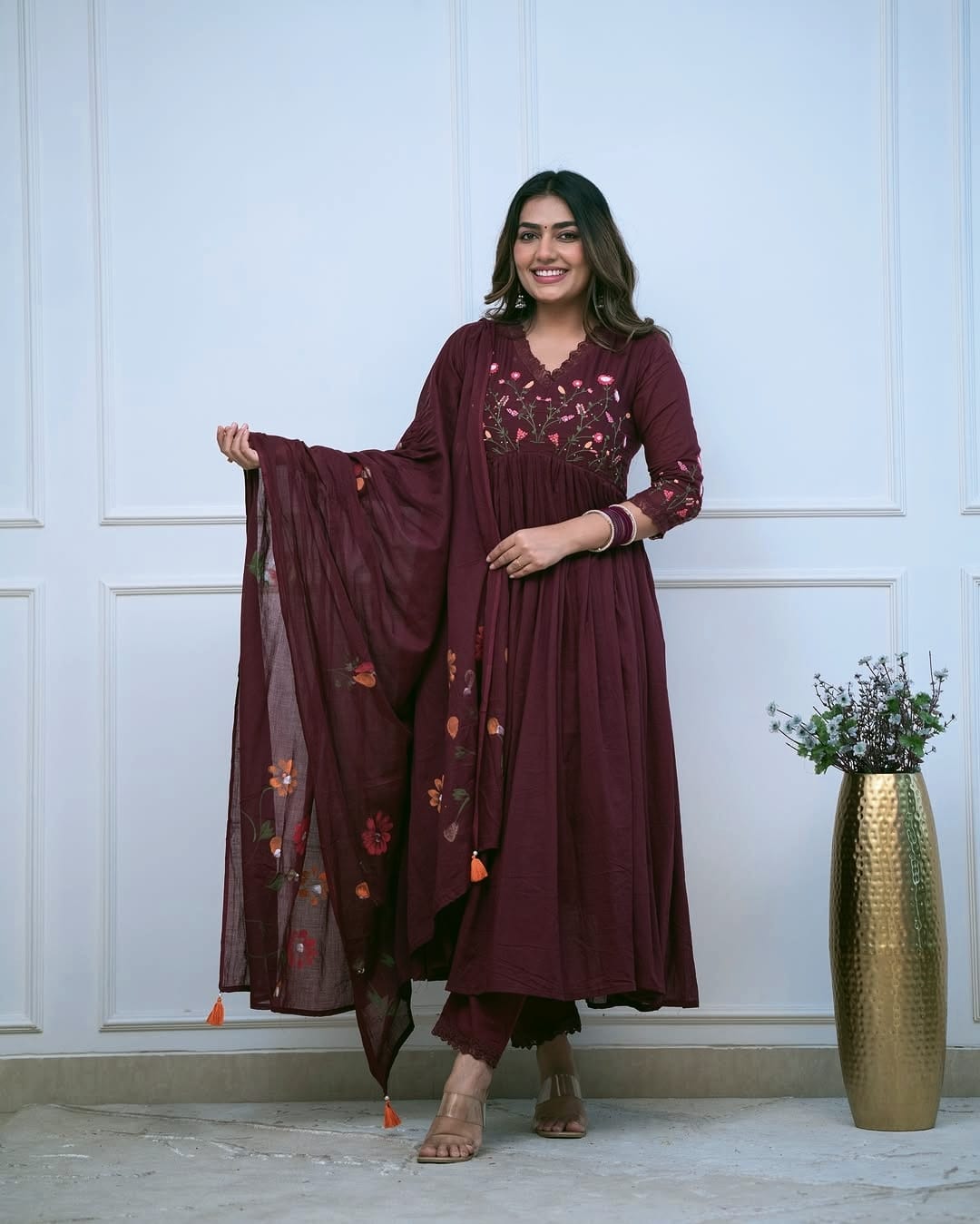 Women Cotton Kurta And Pant Set With Dupatta