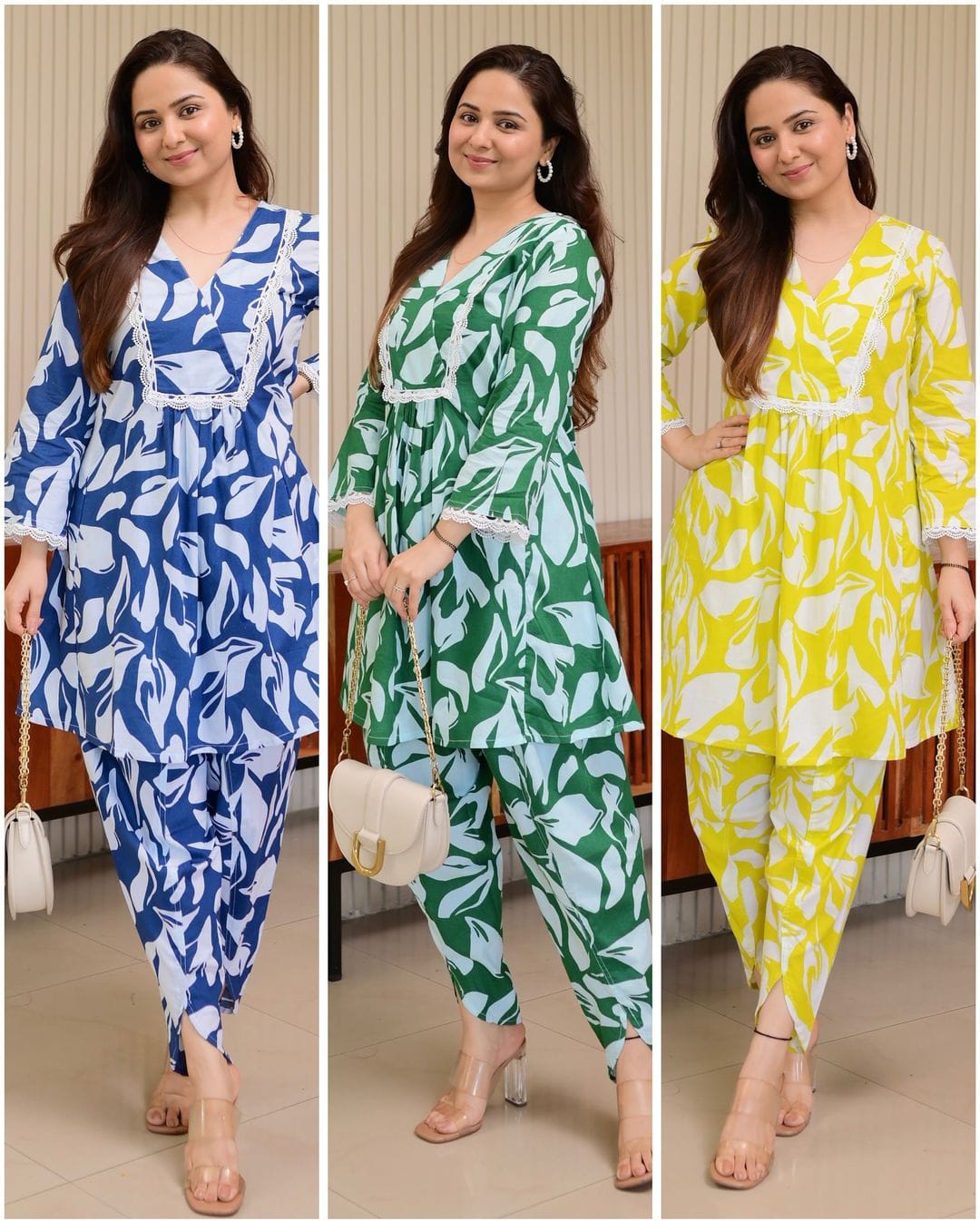 Women Heavy Quality Cotton Fabric Designer Festive Wear Frock Style Kurta With Dhoti Pattern Pant