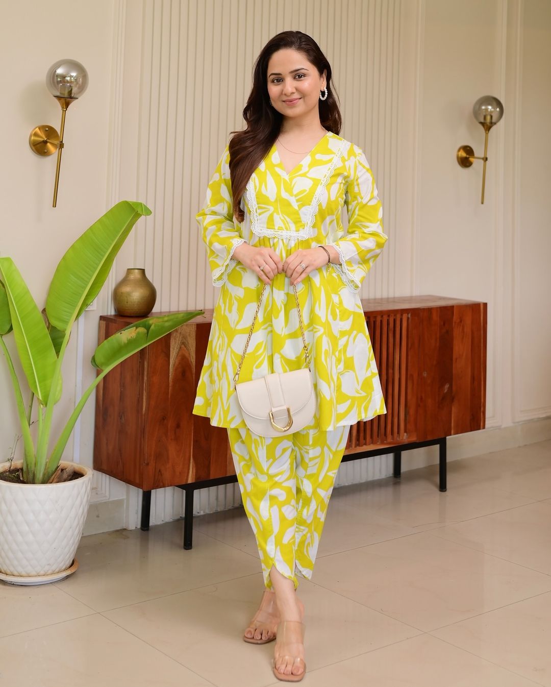 Women Heavy Quality Cotton Fabric Designer Festive Wear Frock Style Kurta With Dhoti Pattern Pant