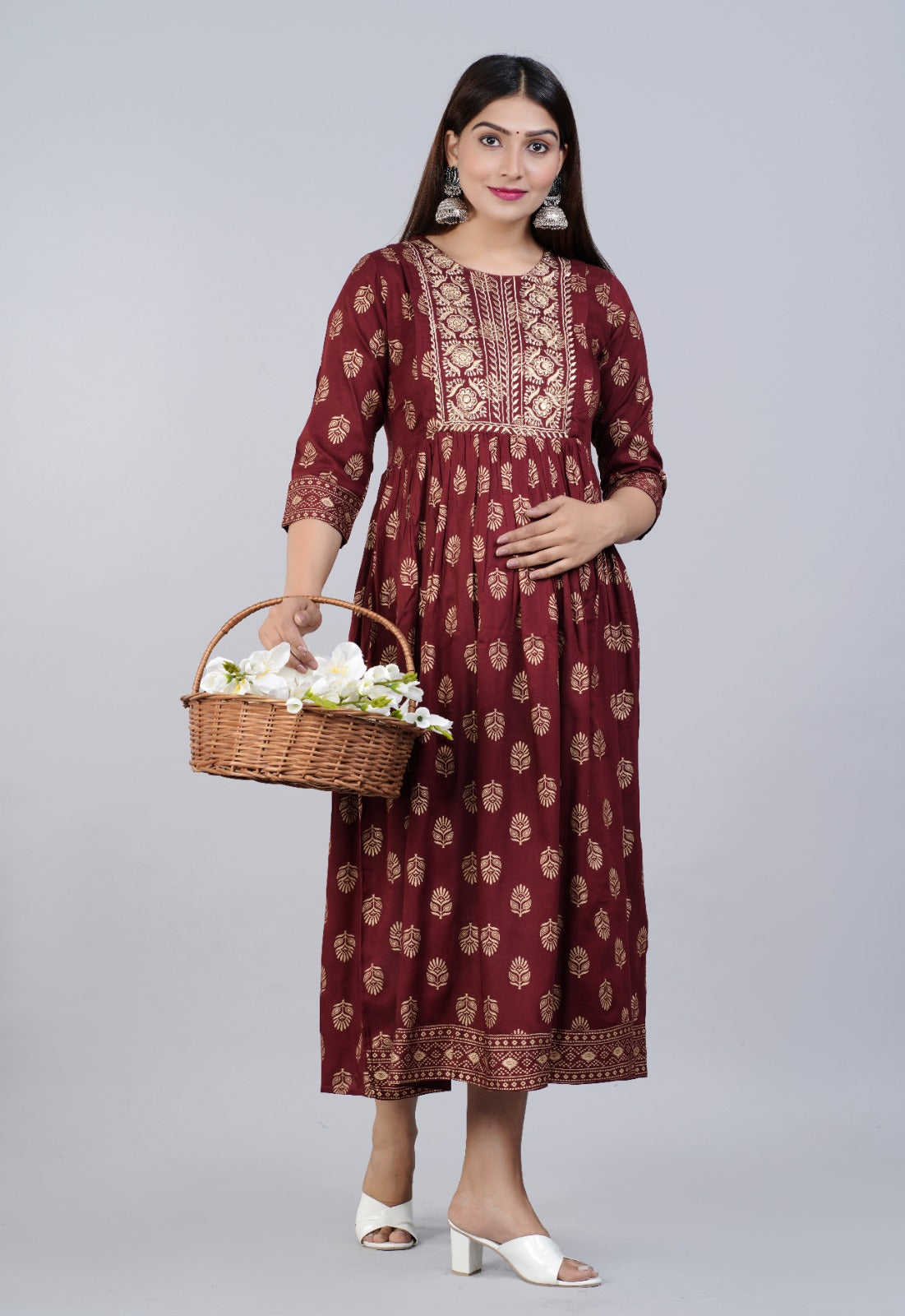 Women Rayon Printed Embroidery Maternity Wear