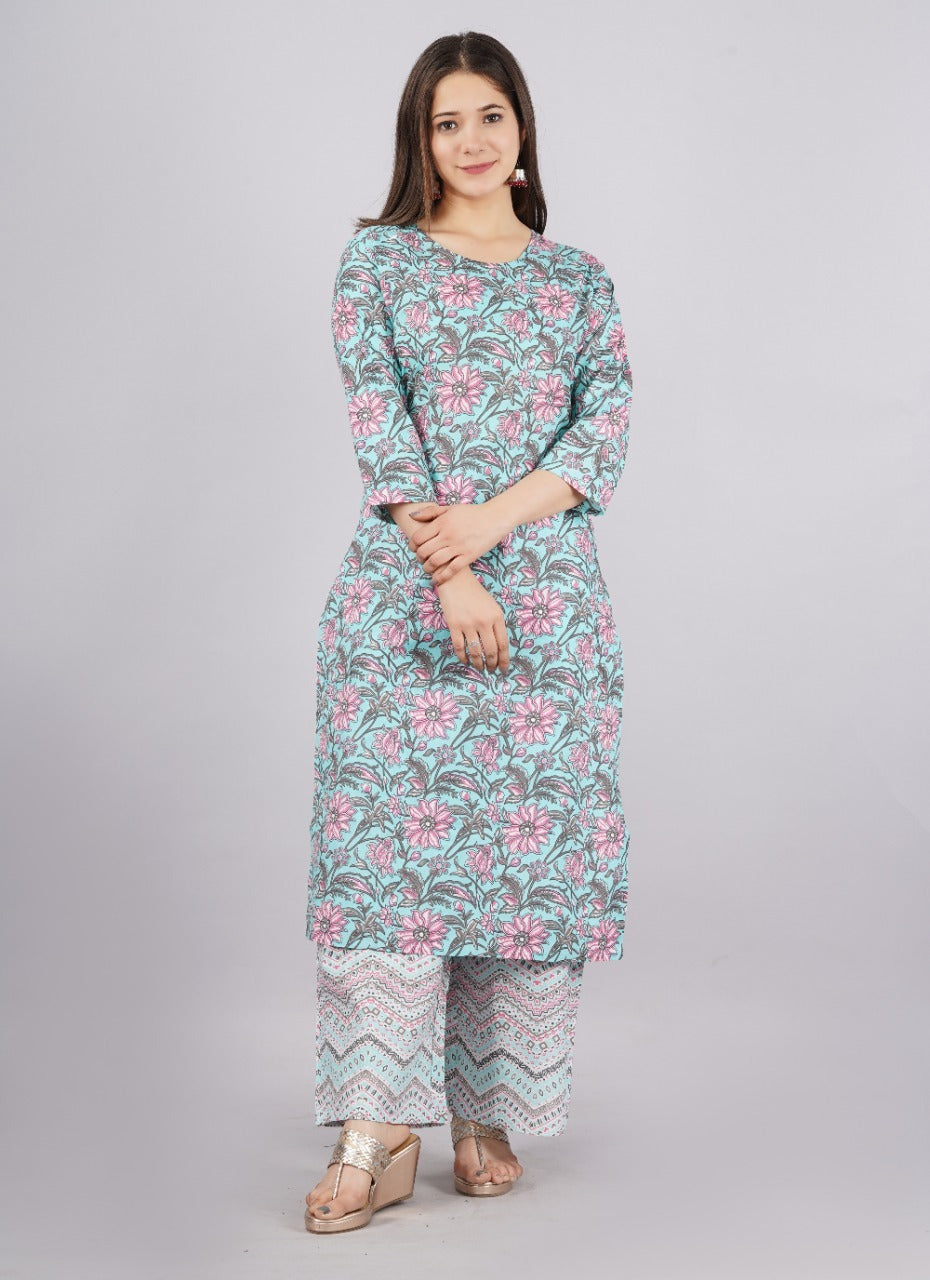 Women Pure Cotton Kurta Palazzo Set