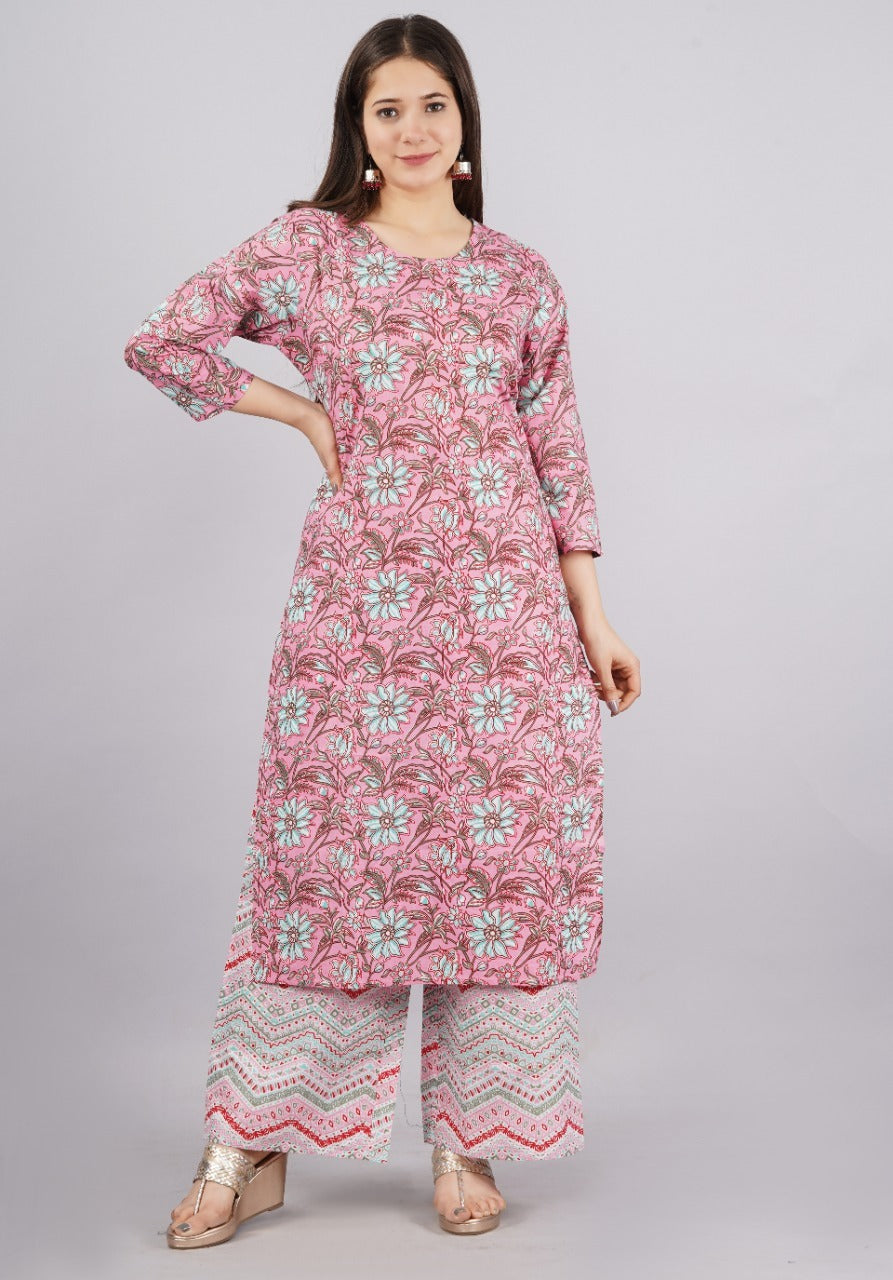 Women Pure Cotton Kurta Palazzo Set