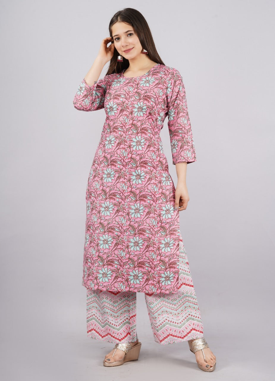 Women Pure Cotton Kurta Palazzo Set