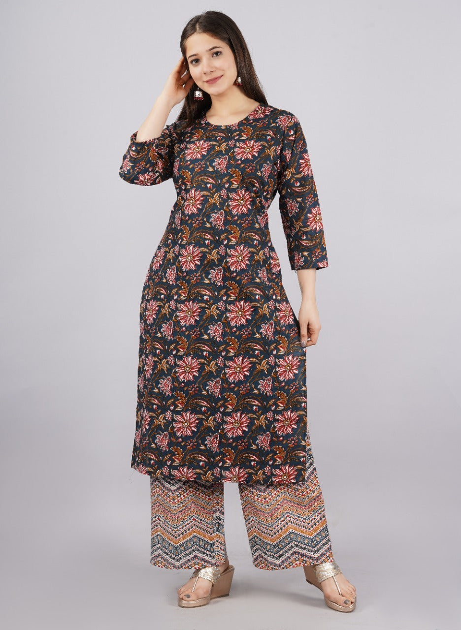 Women Pure Cotton Kurta Palazzo Set