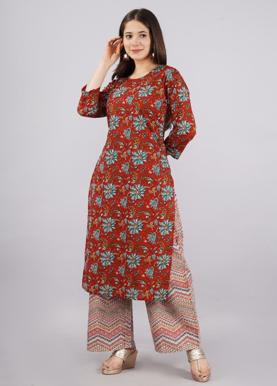 Women Pure Cotton Kurta Palazzo Set