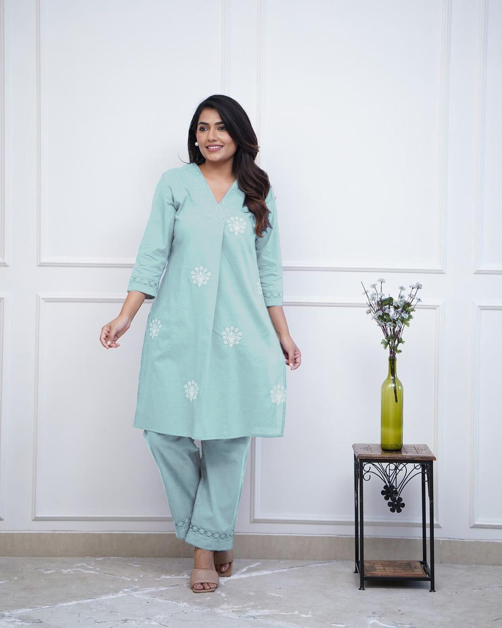 Women Cotton Classy Office Wear Kurta And Pant Set