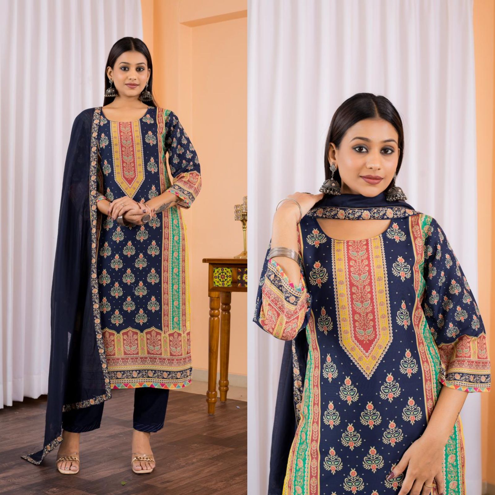 Women Printed Muslin Pakistani Suit Set With Dupatta