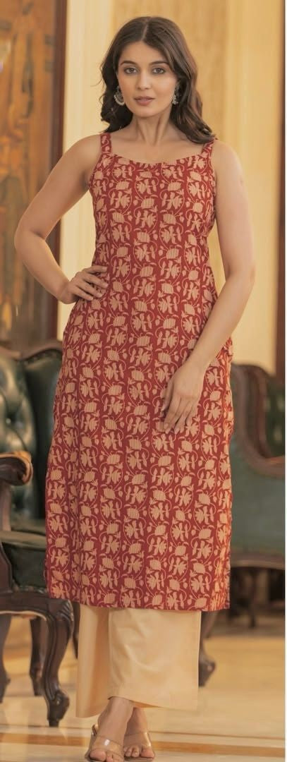 Women Sleeveless Pure Cotton Printed Kurta