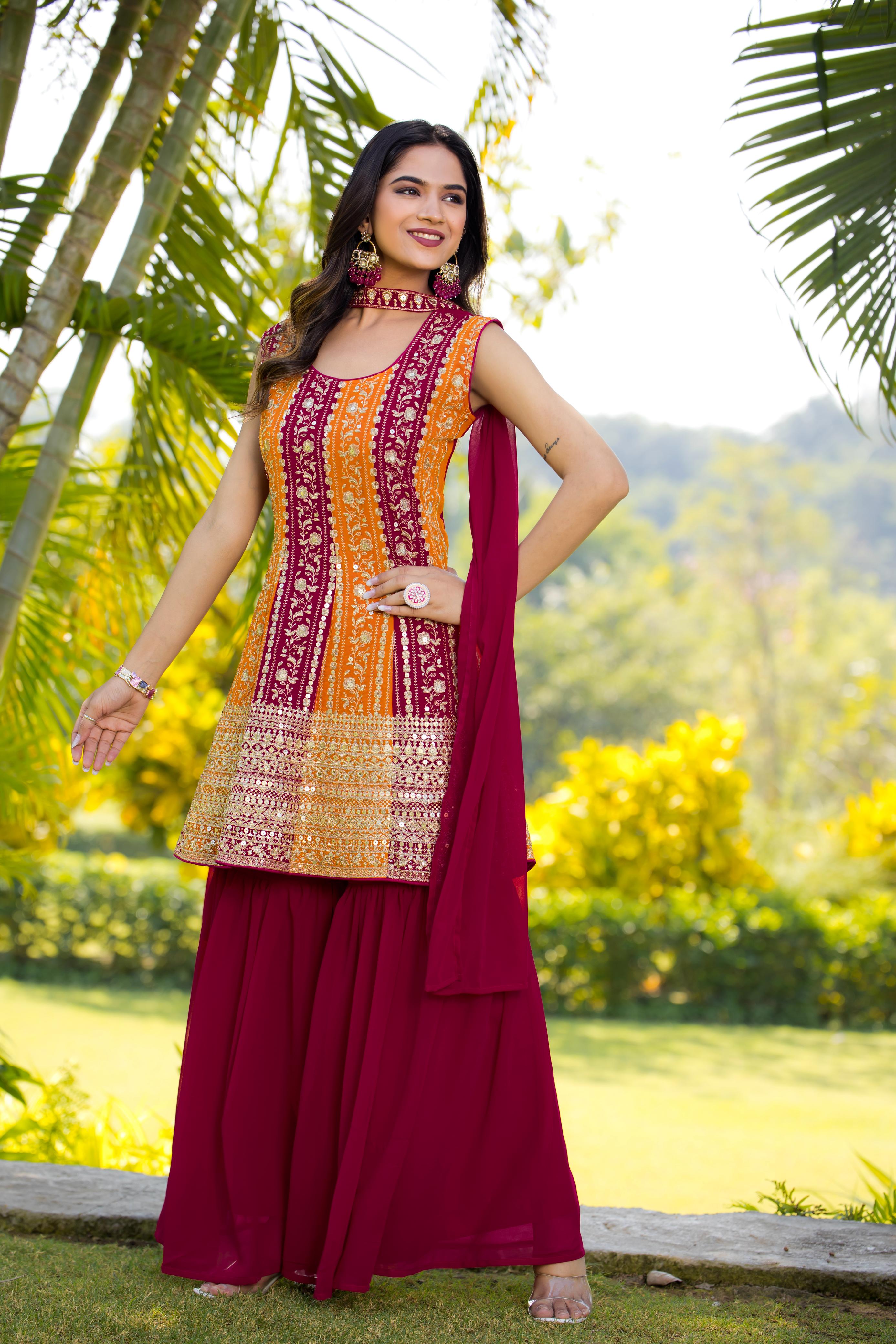 Women Georgette Sharara Suits Set