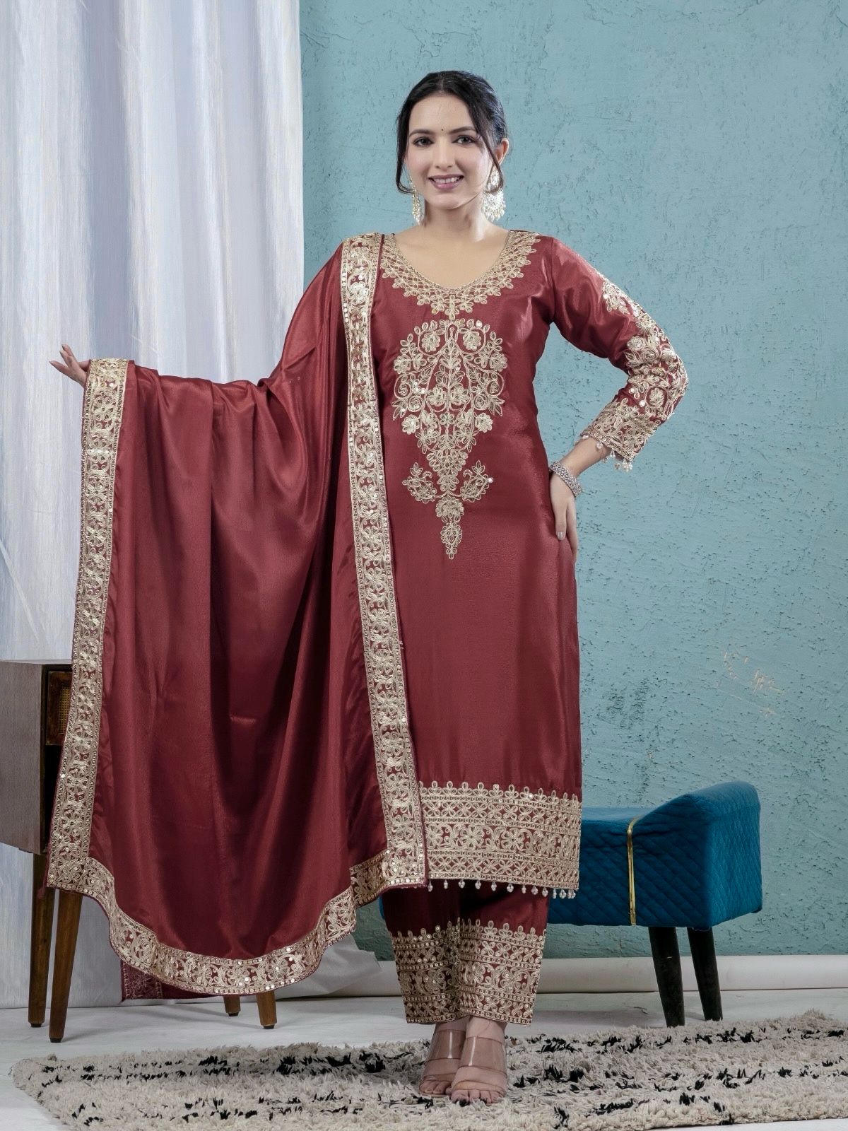 Women Pure Heavy Channon Silk Kurta Set With Dupatta