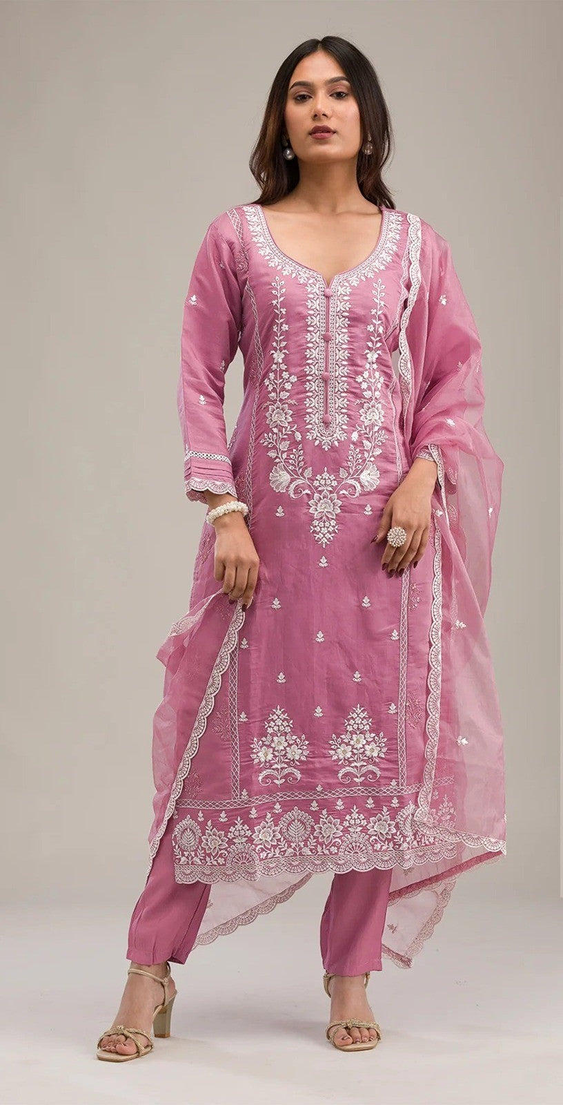 Women Heavy PV Cotton Semi Stitched Pakistani Suit Set With Dupatta