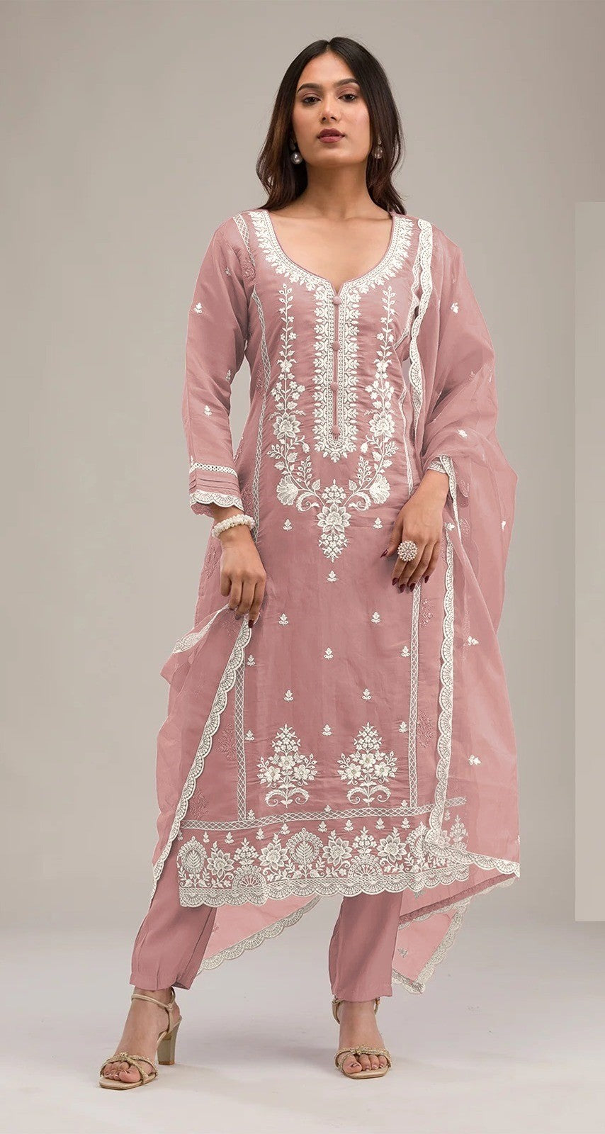 Women Heavy PV Cotton Semi Stitched Pakistani Suit Set With Dupatta