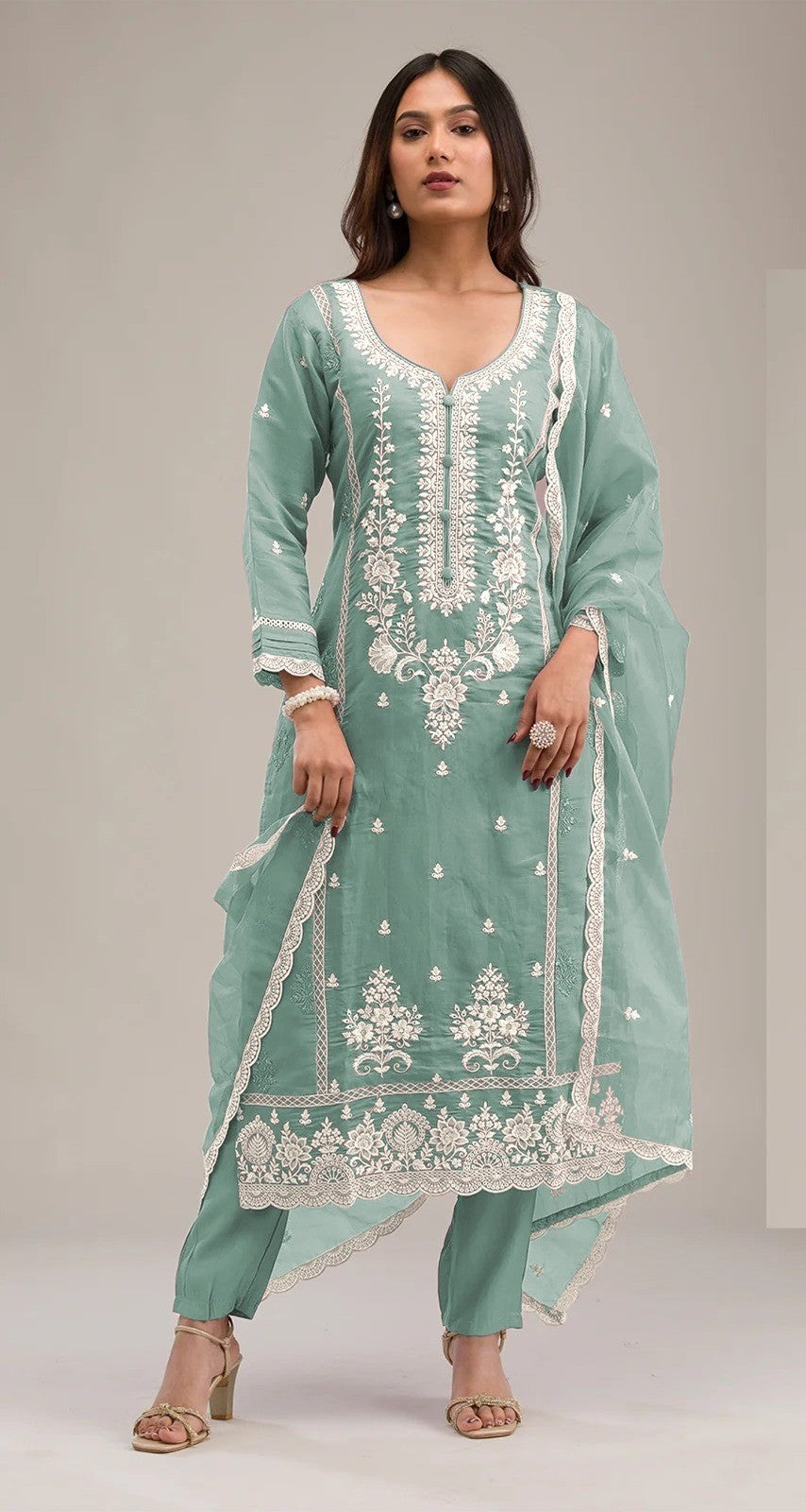 Women Heavy PV Cotton Semi Stitched Pakistani Suit Set With Dupatta