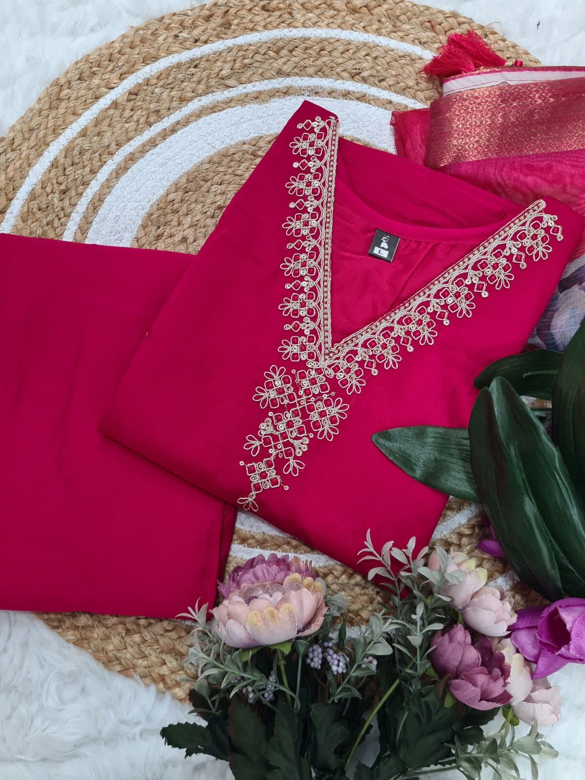 Women Viscose Chanderi Kurta Set With Dupatta