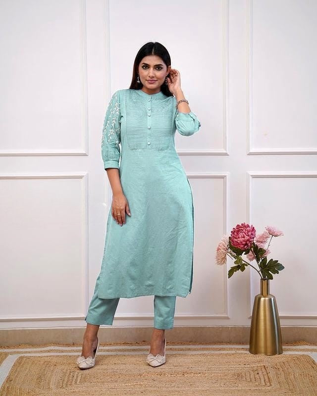 Women Cotton Classy Office Wear Kurta And Pant Set