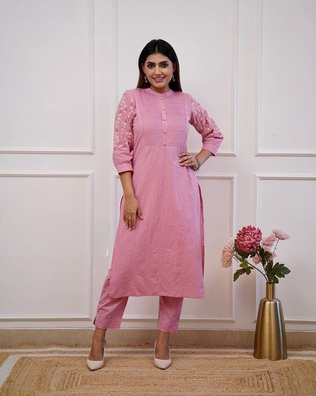 Women Cotton Classy Office Wear Kurta And Pant Set